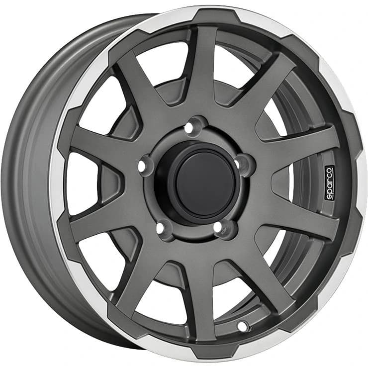 R16 X 5.5 5X139.7 ET0 108.1 SPARCO Dakar Matt Dark Grey Lip Polished